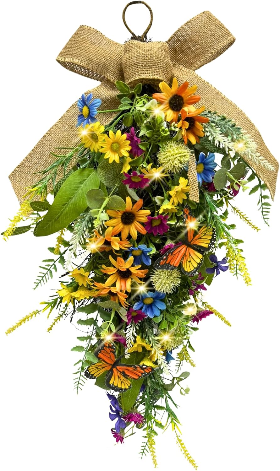Lighted Spring Summer Floral Swag with Butterflies and Wildflowers, main product view