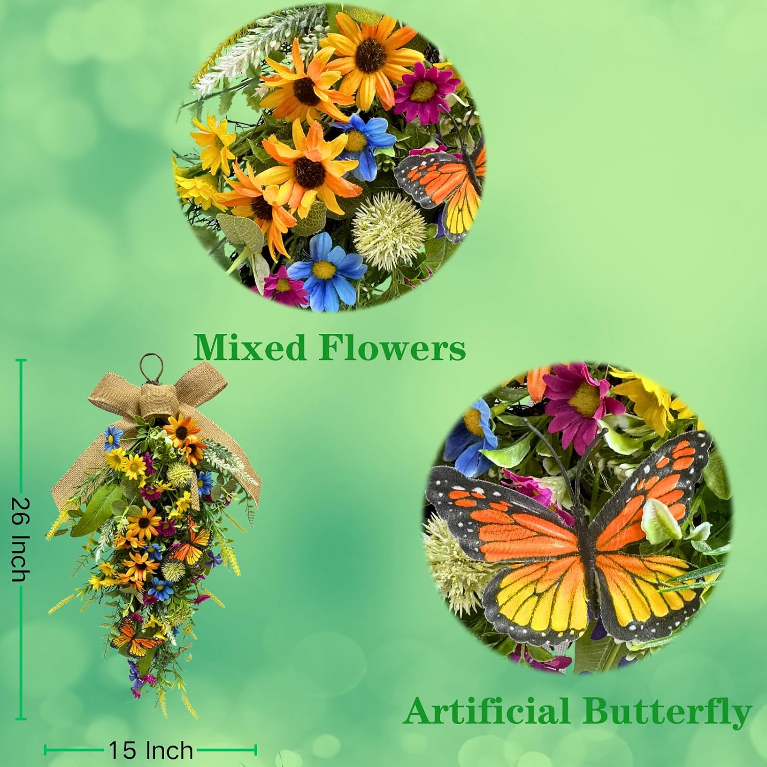 Lighted Spring Summer Floral Swag with Butterflies and Wildflowers, additional listing view 3