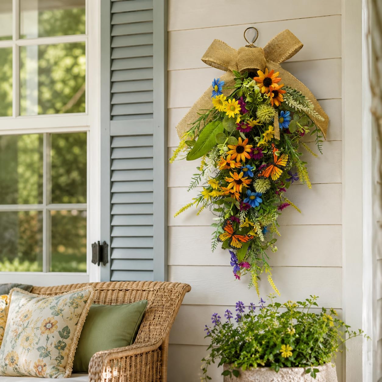 Lighted Spring Summer Floral Swag with Butterflies and Wildflowers, additional listing view 5