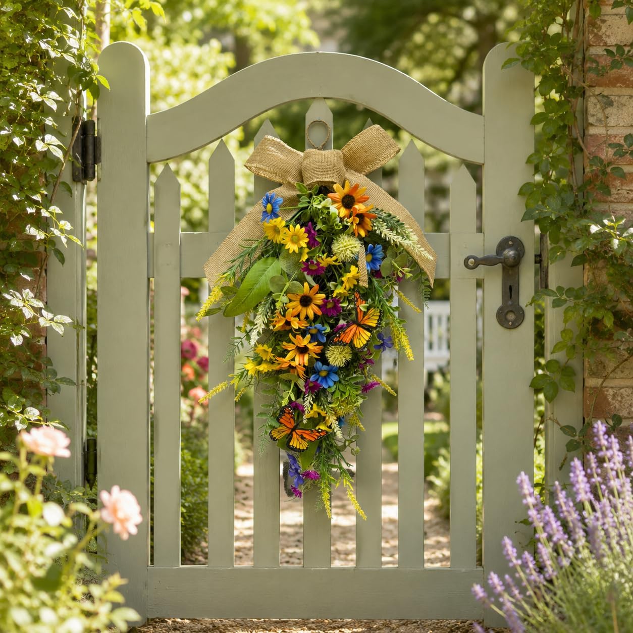 Lighted Spring Summer Floral Swag with Butterflies and Wildflowers, additional listing view 7