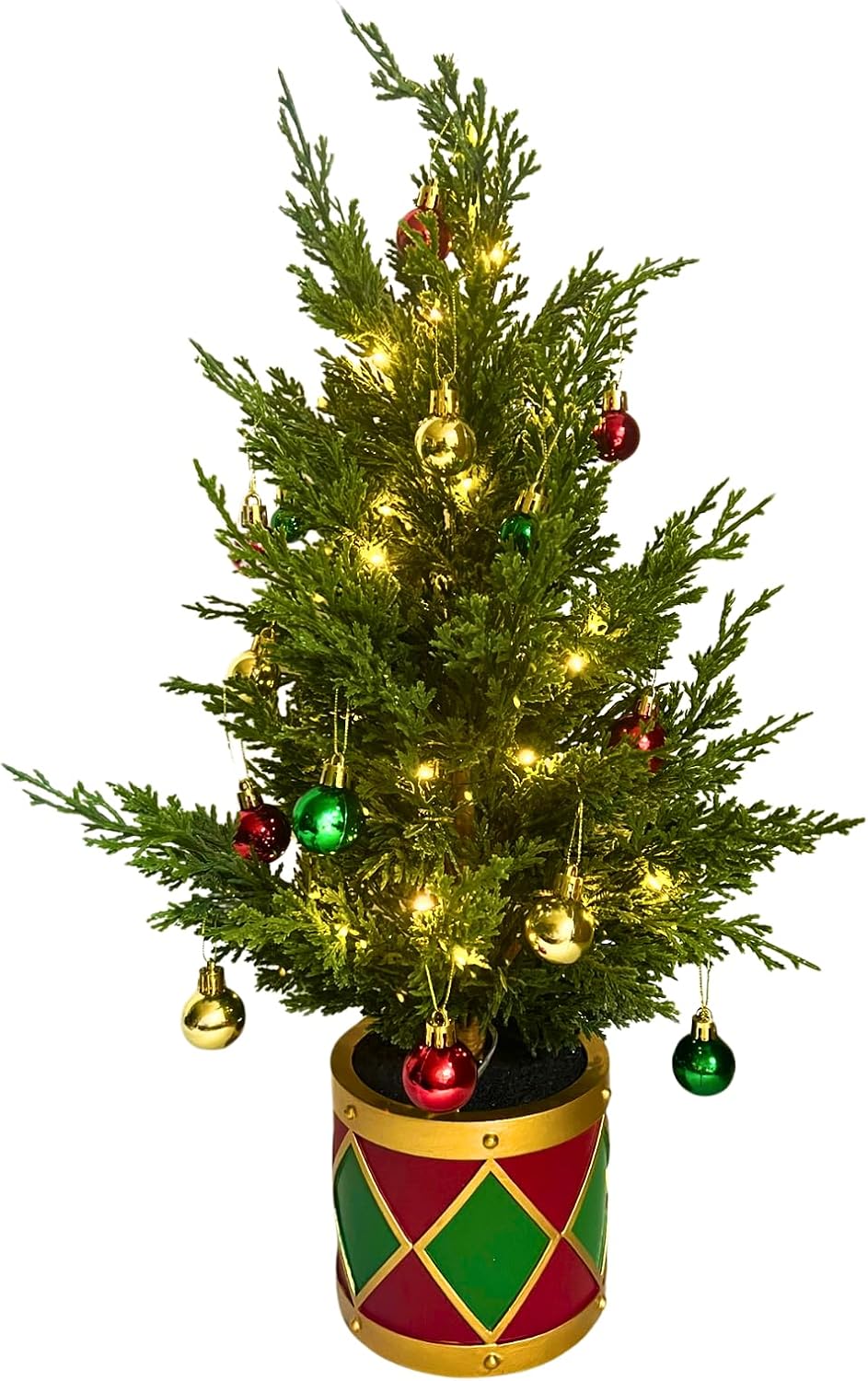 Lighted Tabletop Christmas Tree with Timer, 50 LEDs, 12 Ornaments, main product view