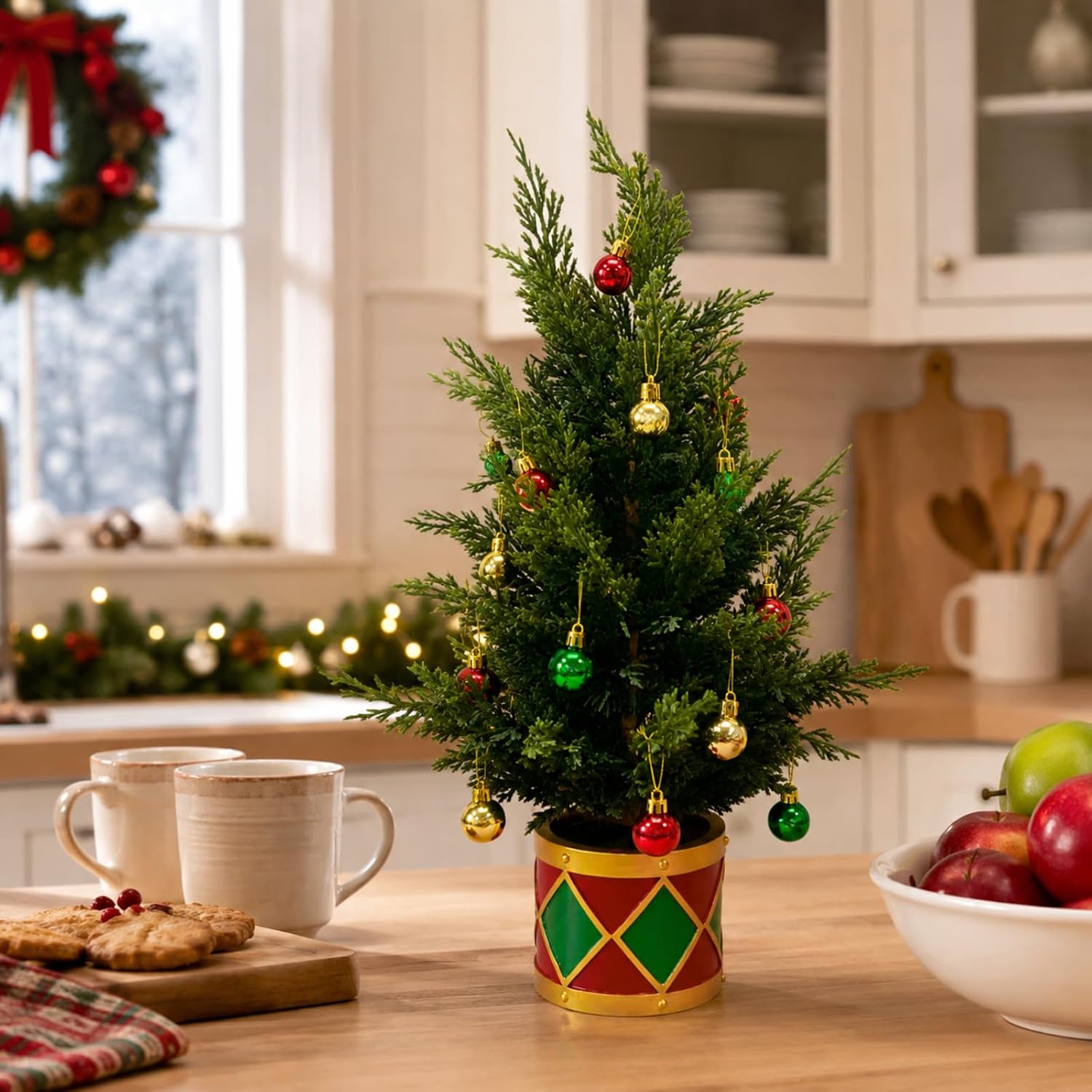 Lighted Tabletop Christmas Tree with Timer, 50 LEDs, 12 Ornaments, additional listing view 6