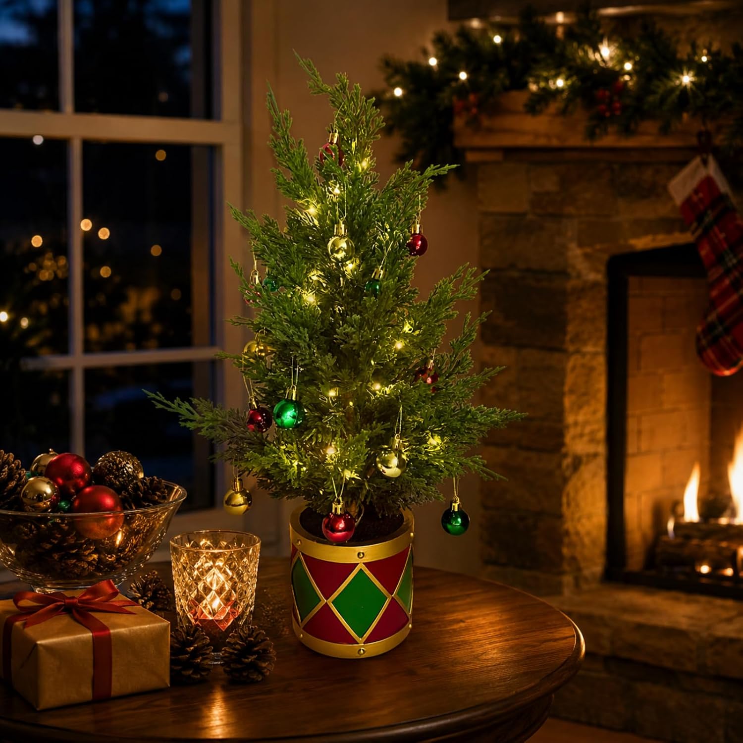 Lighted Tabletop Christmas Tree with Timer, 50 LEDs, 12 Ornaments, additional listing view 7