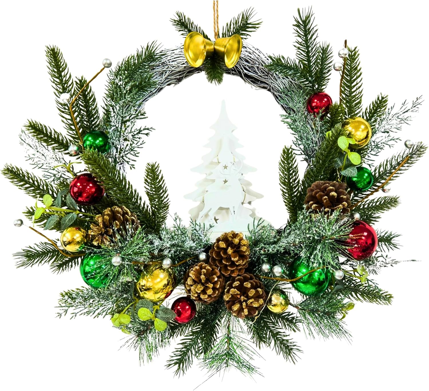 Pre-Lit Flocked Christmas Wreath with Reindeer 20 LEDs and Timer, additional listing view 2
