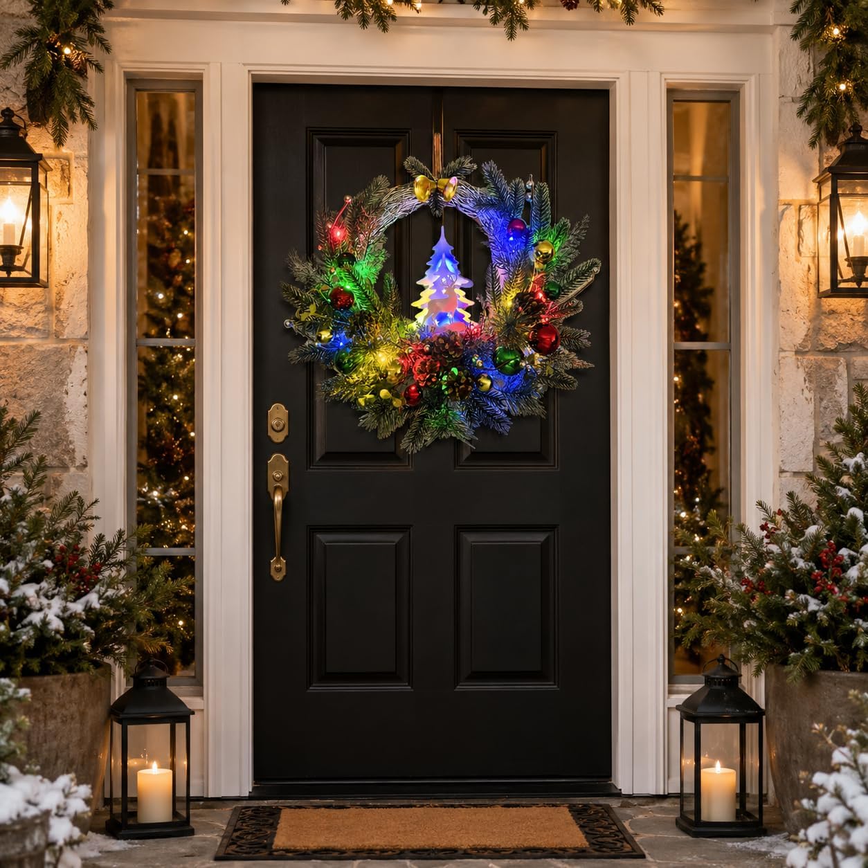 Pre-Lit Flocked Christmas Wreath with Reindeer 20 LEDs and Timer, additional listing view 4