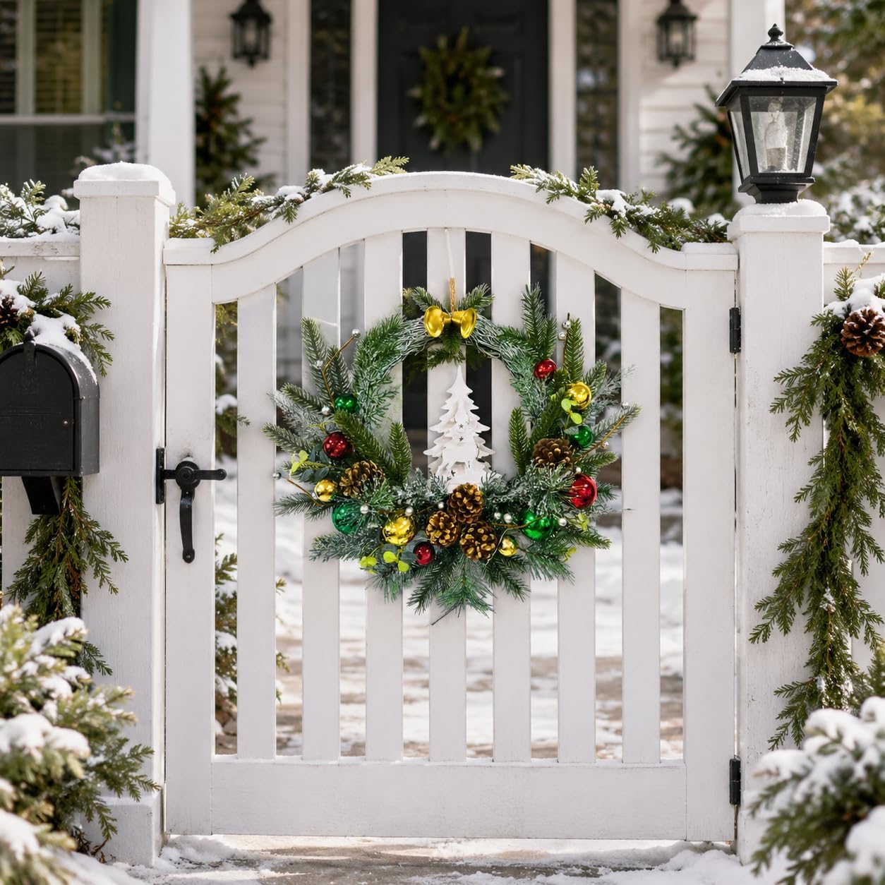 Pre-Lit Flocked Christmas Wreath with Reindeer 20 LEDs and Timer, additional listing view 6