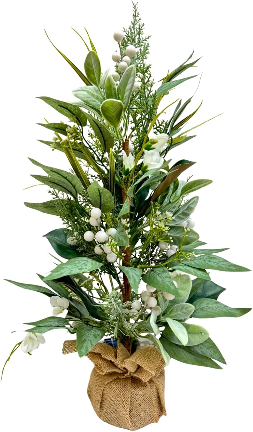 Pre-Lit Lambs Ear Tabletop Tree with White Flowers and Timer Decor, main product view