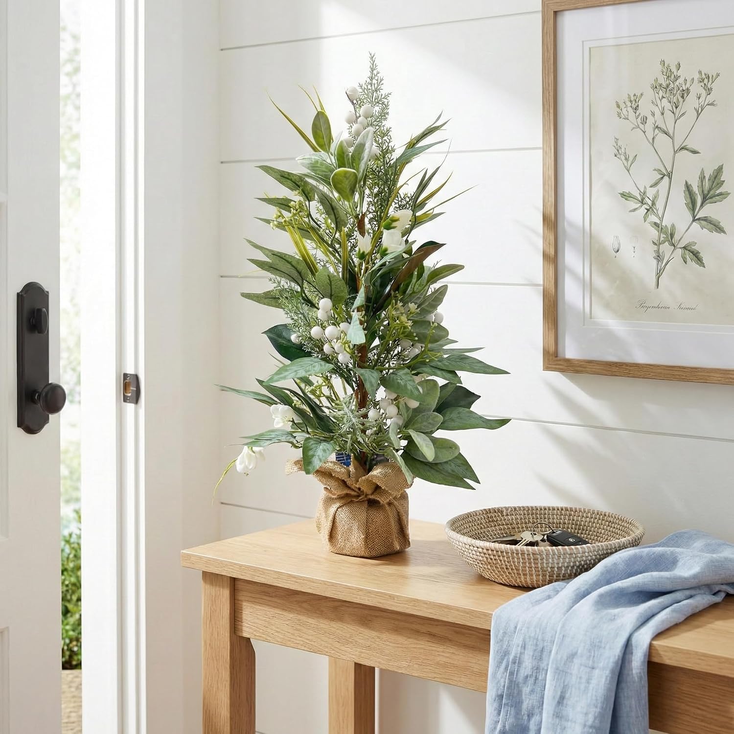 Pre-Lit Lambs Ear Tabletop Tree with White Flowers and Timer Decor, additional listing view 3