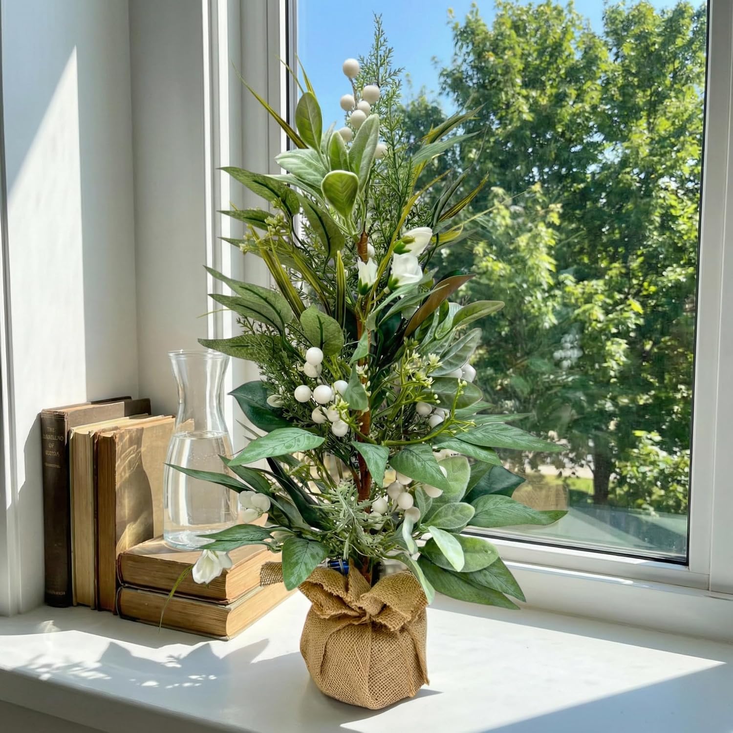 Pre-Lit Lambs Ear Tabletop Tree with White Flowers and Timer Decor, additional listing view 4