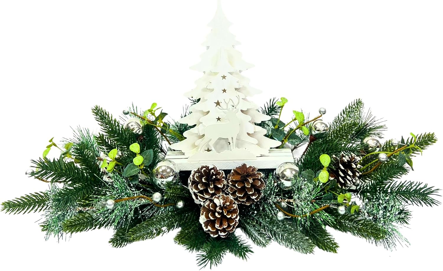 Silver White Pre-Lit Christmas Centerpiece with Woodland Scene, additional listing view 2