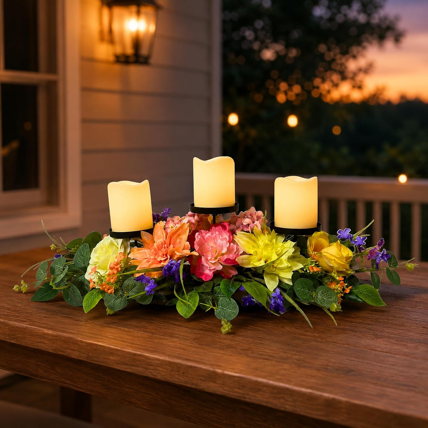 Spring Summer Candle Holder Centerpiece with Colorful Flowers, additional listing view 3