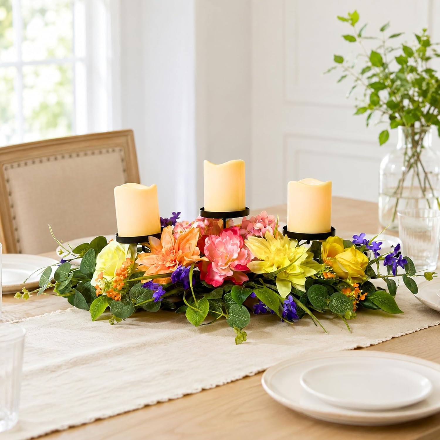 Spring Summer Candle Holder Centerpiece with Colorful Flowers, additional listing view 4
