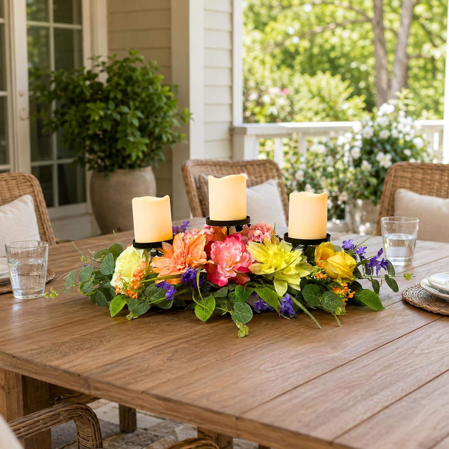 Spring Summer Candle Holder Centerpiece with Colorful Flowers, additional listing view 7